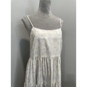Soonsu Strappy Sun Dress Small 36 Blue White Retro Resortwear Floral Buttons